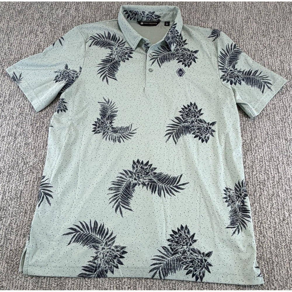 Travis Mathew Floral Polo Shirt Mens Large Blue Cotton Blend All-over Print Palm